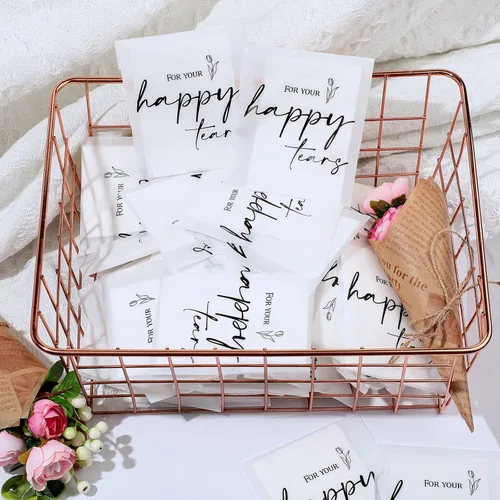 Vista 4 de Eaasty Paquete de 30 pañuelos Happy Tears para boda, 3 capas, pañuelos de boda para invitados, tamaño de viaje, papel facial a granel, bolsas