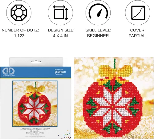 Vista 2 de DIAMOND DOTZ Kits de pintura de diamantes con adornos rojos para adultos, kits de arte de diamantes, un kit de manualidades creativo relajante