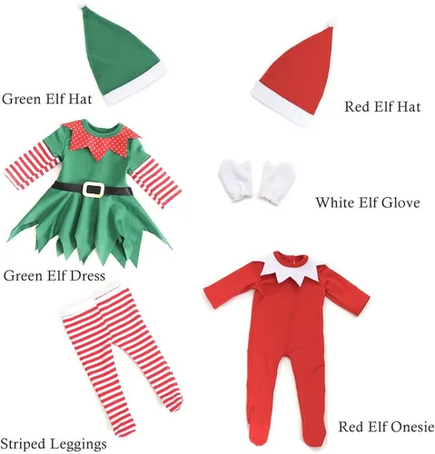 Vista 5 de Ropa de muñeca de Navidad de 18 pulgadas, disfraz de elfo de Navidad de 18 pulgadas, trajes de Santa para muñeca de 18 pulgadas