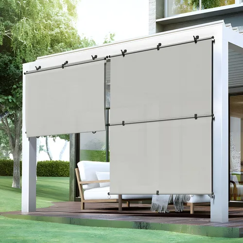Vista 9 de Bynbbur Persianas enrollables plegables de 4 pies de ancho x 5 pies de alto, 220 GSM, pantallas de porche enrollables, tela para terraza, pérgola