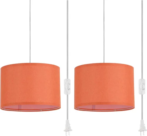 Vista 5 de Paquete de 2 lámparas colgantes enchufables, luz colgante con cable transparente de 15 pies, interruptor de encendido/apagado, pantalla de lámpara 3