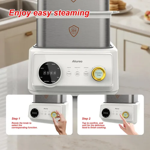Vista 3 de Vaporizador de 10 L + olla de cocción de 4.5 L, vaporizador eléctrico de alimentos para 4 a 6 porciones, vapor vegetal, función de mantenimiento