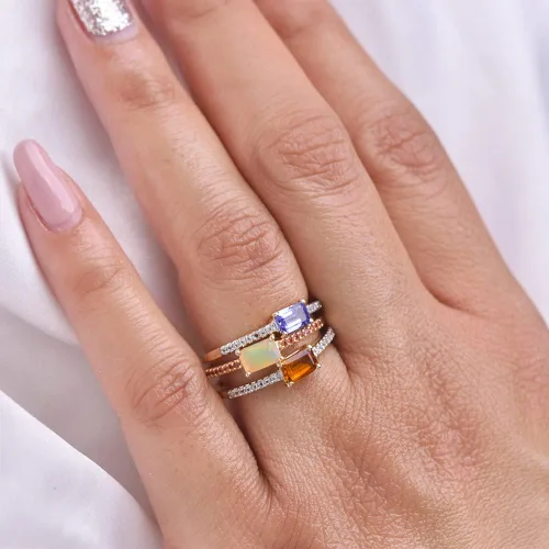 Vista 5 de YoTreasure Tanzanita Citrino Larimar Londres Topacio Azul Arco Iris Piedra Lunar Ópalo Etíope Cromo Diópsido Azul Cielo Topacio Rodolita Granate Oro