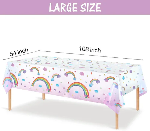 Vista 2 de Tegeme Mantel desechable de plástico con diseño de arco iris, impermeable, rectangular, fiesta, carnaval, suministros de decoración, 108 x 54