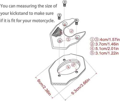 Vista 9 de Motocicleta Kickstand Extender Pie Lateral Soporte de Extensión Pad Placa de Soporte Para Kawasaki Z650 Z900 Z1000 Z1000SX ER-6N ZX6R ZX10R