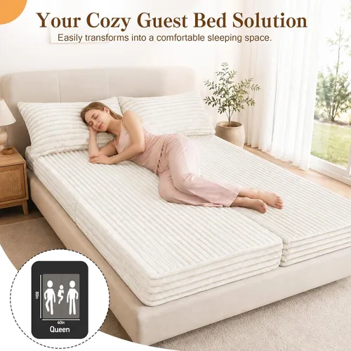 Vista 7 de MeMoreCool Convertible Sofa Bed, Folding Floor Couch with Pillows, Corduroy Pull Out Sleeper Couch Bed Queen, Fold Out Futon for Bedroom, Living