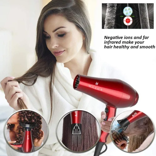 Vista 4 de Wazor Secador de pelo infrarrojo ligero con difusor 1875 W profesional negativo iónico secador de pelo potente de cerámica con concentrador, nariz