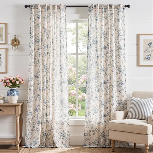 Vista 31 de jinchan Amlie - Cortinas florales de lino de 63 pulgadas de largo para sala de estar, dormitorio, casa de campo, cortinas de decoración de campo