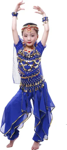 Vista 5 de Astage Girls Belly Dance Costume Short Sleeve Top Skirt Hip Scarf Cosplay All Set Green-b