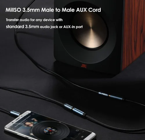 Vista 2 de MillSO Cable de audio de 0.138 in (6.6 pies) macho a macho, cable auxiliar TRS para conector de auriculares, cable auxiliar para cable auxiliar