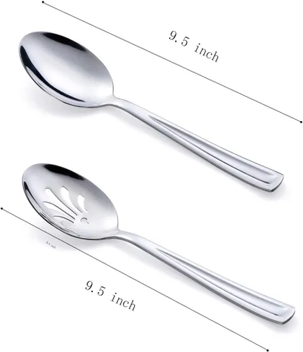 Vista 6 de GoGeiLi Juego de servicio de acero inoxidable, 3 cucharas grandes y 3 cucharas ranuradas, juego de catering de 9.5 pulgadas para fiestas, banquetes