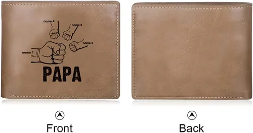 Vista 3 de Wendy Made Billetera personalizada para papá o papá, carteras de cuero personalizadas para el día del padre grabadas con nombre y imagen, regalos
