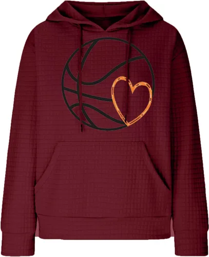 Vista 7 de SHENGXINY Sudaderas con capucha de baloncesto para mujer, ajuste atlético, a la moda, con bolsillo de gofre, casual, holgada, con capucha
