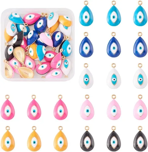 Vista 8 de 32 dijes de conector contra el mal de ojo, forma de ojo de caballo cuadrado con forma de ojo de caballo con conectores de ojo malvado