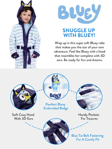 Vista 6 de Bluey Bata de baño Bata para niños con orejas 3D Bata de baño con capucha Bata de casa para niños Tallas 2T a 8