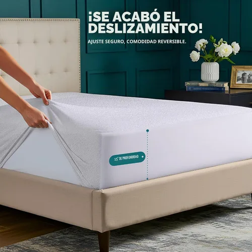Vista 3 de Utopia Bedding - Protector de colchón de doble cara con parte superior de rizo impermeable y paneles laterales de rizo tamaño Twin XL, funda