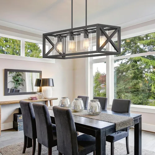 Vista 9 de Lámpara de comedor de granja – Iluminación de isla de cocina de 4 luces con altura ajustable y metal grueso para comedor sobre mesa, candelabros