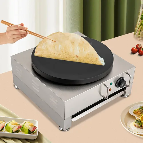 Vista 2 de Máquina eléctrica de crepas de 16 pulgadas, máquina de panqueques de temperatura ajustable con bandeja antiadherente para crepé, con esparcidor