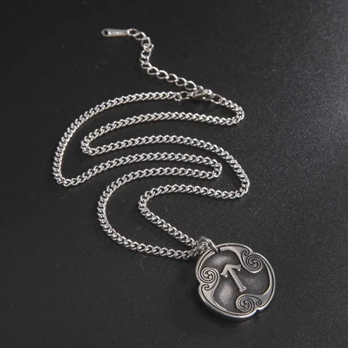 Vista 6 de TEAMER Collar con colgante de amuleto de acero inoxidable de 24 runas de los vikingos nórdicos, joyería con símbolo de la suerte y la bendición