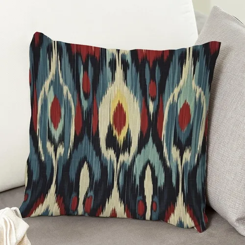 Vista 4 de Fundas de almohada Ikat de estilo bohemio con diseño de Ikat turco, azul, verde, rojo, crema, funda de cojín decorativa para sofá, funda de almohada
