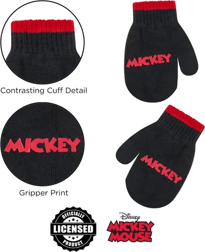 Vista 5 de Disney Conjunto de gorro y manoplas de invierno para niños, gorro de Mickey Mouse para niños de 2 a 4 años