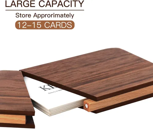Vista 8 de Tarjetero de madera portafolios de tarjetas de visita estuche de madera para tarjetas de nombre tarjetero de nuez con cierre magnético portátil
