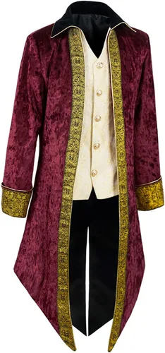 Vista 3 de VOREING Chaqueta medieval steampunk para hombre, chaqueta victoriana de príncipe