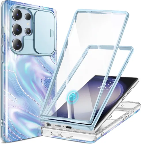 Vista 32 de GVIEWIN para Samsung Galaxy S23 Ultra Funda con cubierta deslizante para cámara, [Protector de pantalla incorporado] [2 Marcos frontales] Funda