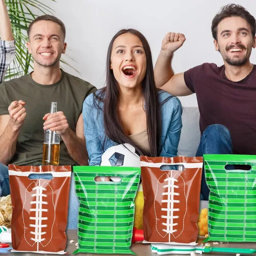 Vista 6 de chiazllta 50 bolsas de plástico para fiestas de fútbol, bolsas de regalo para deportes de rugby, bolsas de regalo, decoraciones para el día