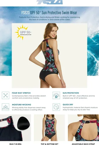 Vista 5 de TSLA - Conjunto de traje de baño de dos piezas para mujer con cuello alto y tankini
