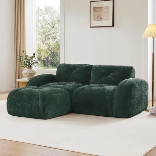 Vista 13 de Velvet Boneless Couch with Ottoman, 80 in Velvet Reversible L Sectional Sofa Overstuffed 32D Boneless Cloud Couch,No Assembly Need, for Small Spaces