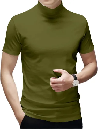 Vista 2 de Camisetas de cuello alto falso de moda para hombre, suéter de manga larga, diseño básico, camiseta interior ajustada