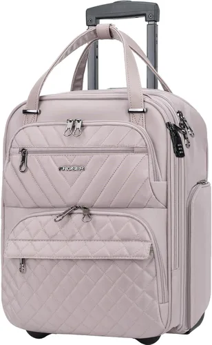 Vista 12 de KROSER - Equipaje de mano multifuncional para mujer, ligera, maleta para colocar debajo del asiento, 16 pulgadas, Verde militar