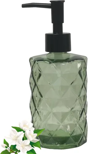 Vista 15 de Dispensador de jabón de vidrio pequeño de 12 onzas con bomba de plástico negro, dispensador de jabón líquido para encimera de cocina recargable Verde