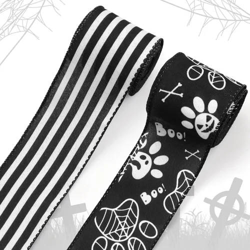 Vista 7 de Threetols 2 rollos de cinta de Halloween con borde con cable de 10 yardas, cinta de arpillera de tela de araña negra de 2.5 pulgadas, cinta