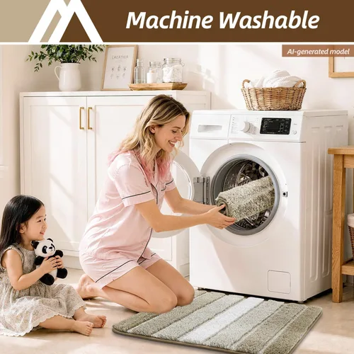 Vista 7 de COSY HOMEER Alfombras de baño de 24 x 17 pulgadas, ultra suaves y absorbentes, con respaldo de TPR antideslizante, lavable a máquina, alfombra Beige