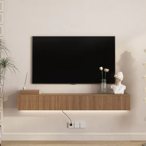 Vista 10 de Soporte flotante para TV montado en la pared con 20 LED de color, soporte de TV moderno de 63 pulgadas, gabinete de TV flotante centro