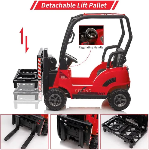 Vista 5 de Carretilla elevadora de 12 V para niños, coche eléctrico de construcción con control remoto, horquilla y palet elevable, 2 velocidades, música, USB