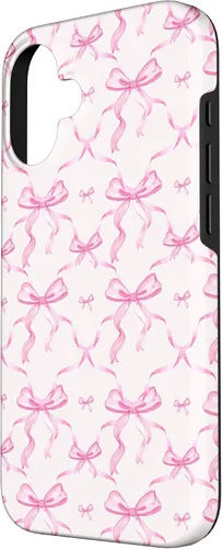 Vista 2 de Cintas y lazos estéticos rosas para iPhone 16 en estuche de acuarela