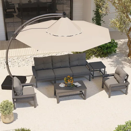 Vista 9 de Juego de muebles de patio HDPE de 13 piezas con mesas