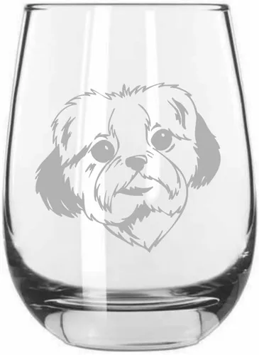 Vista 340 de Shar Pei (chino) - Vaso de vino sin tallo grabado para perro, 15.25 onzas