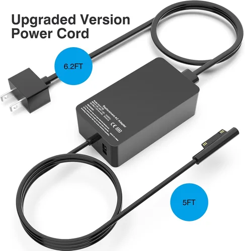 Vista 4 de [Versión mejorada] Cargador Surface Pro de 65 W para Surface Pro 3/4/5/6/7/8/9/X, compatible con Microsoft Surface Book Laptop/tablet, funciona