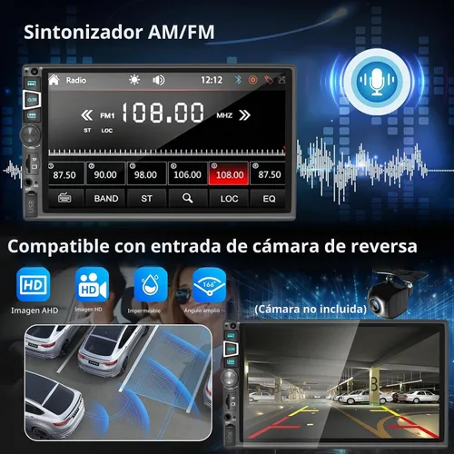 Vista 6 de Estéreo de auto de doble DIN compatible con Carplay inalámbrico y Android Auto y Mirror Link, pantalla táctil HD 1024 x 600 de 7 pulgadas