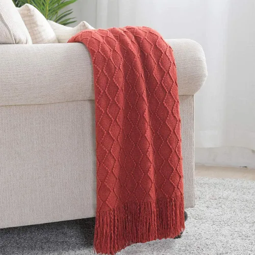 Vista 52 de Bourina Manta de punto decorativa con textura, unicolor y suave, para sofá, 50 x 60 pulgadas, almendra Knitted Throw Blanket 50x60 Inches, Soft