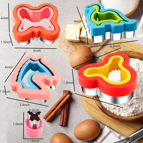 Vista 7 de Cortador de sándwiches y sellador para niños, 10 unidades de pan grande, desoxidante para hacer panqueques, galletas, frutas, verduras, cortadores