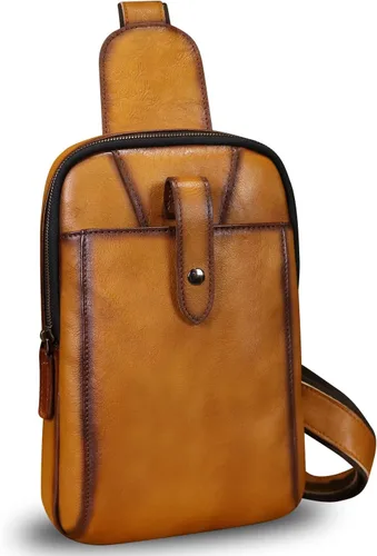 Vista 2 de LRTO Bolso de cuero genuino para hombres y mujeres, mochila bandolera de cuero real, bolso cruzado de hombro a la moda