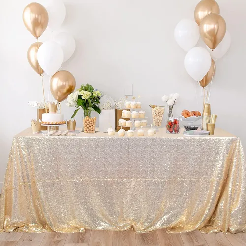 Vista 3 de ShinyBeauty - Mantel rectangular de lentejuelas (60” x 102”), diseño de bodas y fiestas de Navidad LightGold