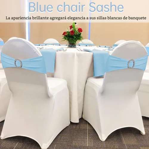 Vista 6 de WJWHQ 100 piezas de cintas elásticas de elastano con lazos para sillas, bandas de cubierta de silla con hebilla deslizante para eventos de boda