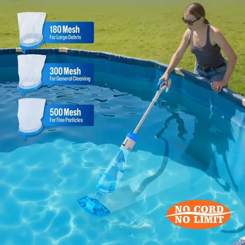Vista 6 de BIELMEIER Aspiradora de piscina de mano con poste telescópico, limpiador de piscina actualizado de 19 GPM, potente succión, aspiradora inalámbrica