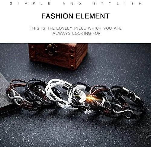 Vista 3 de Eymi Pulsera de cuero unisex con signo de infinito simbólico de amor trenzado